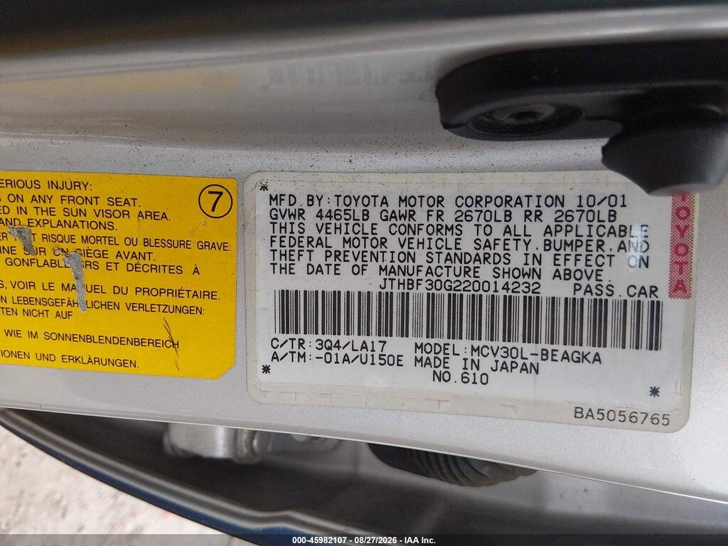 JTHBF30G220014232 2002 LEXUS ES 300 photo no. 9