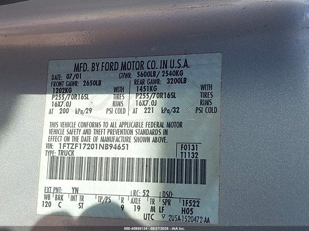 1FTZF17201NB94651 2001 FORD F-150 photo no. 9