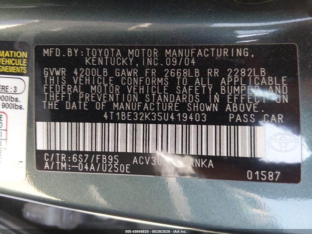 4T1BE32K35U419403 2005 TOYOTA CAMRY photo no. 9