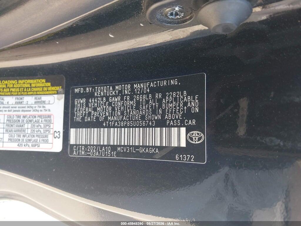 4T1FA38P85U056743 2005 TOYOTA CAMRY SOLARA photo no. 9