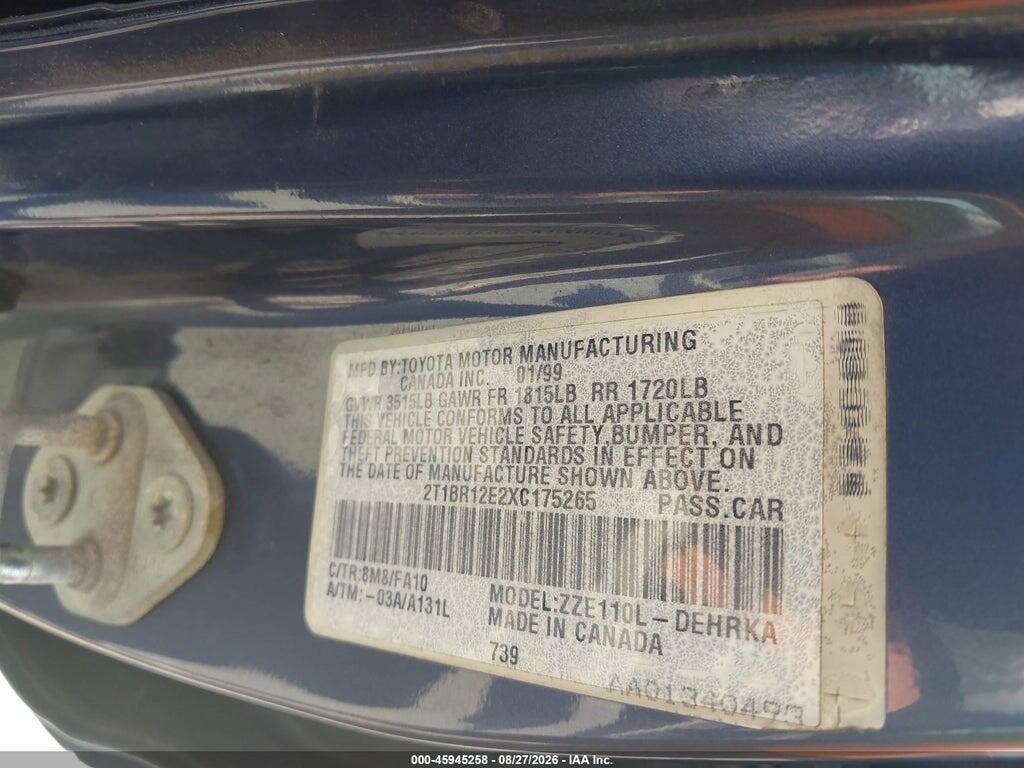 2T1BR12E2XC175265 1999 TOYOTA COROLLA photo no. 9