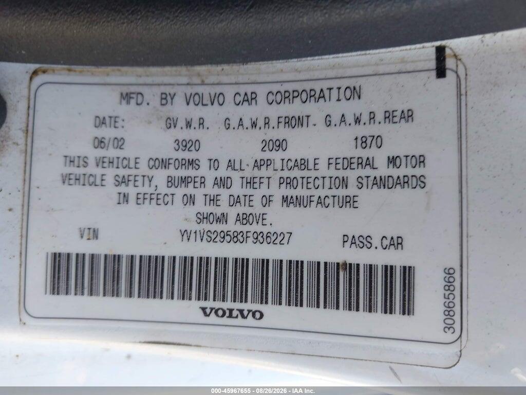 YV1VS29583F936227 2003 VOLVO S40 photo no. 9