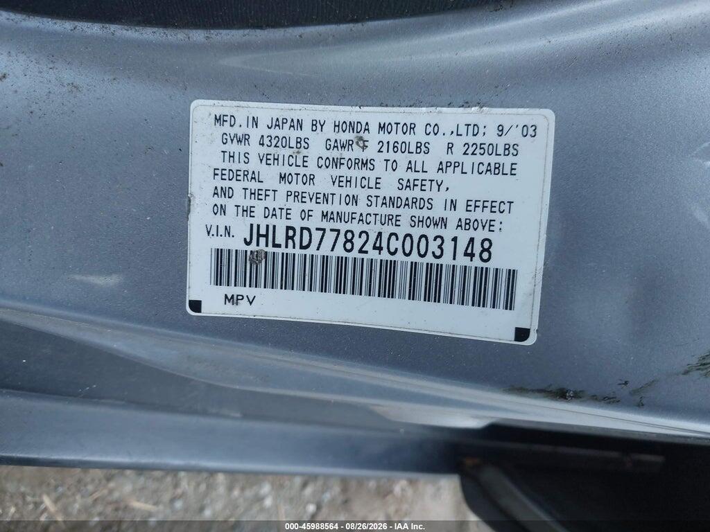 JHLRD77824C003148 2004 HONDA CR-V photo no. 9