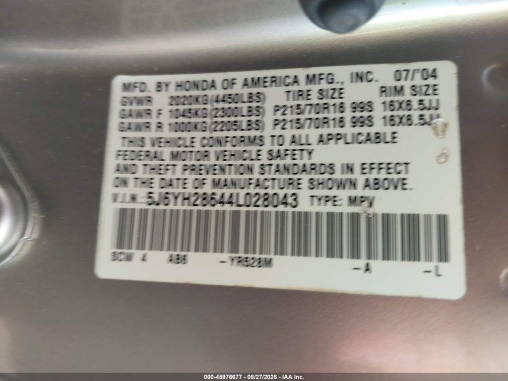 5J6YH28644L028043 2004 HONDA ELEMENT photo no. 9