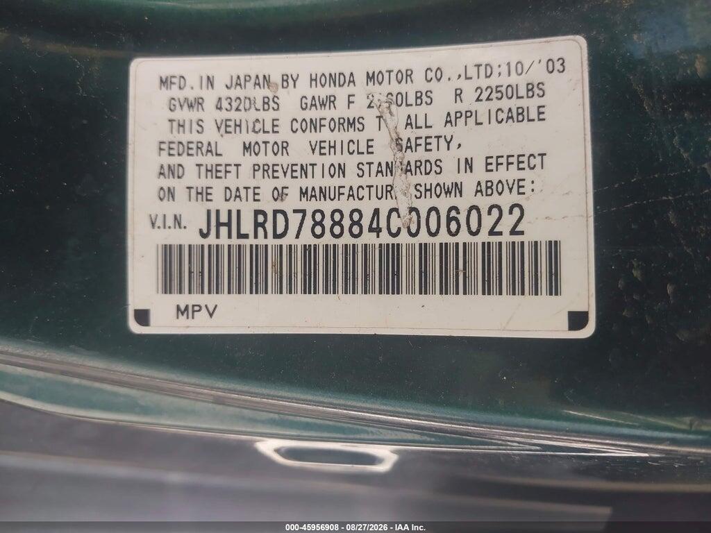 JHLRD78884C006022 2004 HONDA CR-V photo no. 9