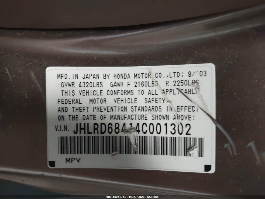 JHLRD68414C001302 2004 HONDA CR-V photo no. 9