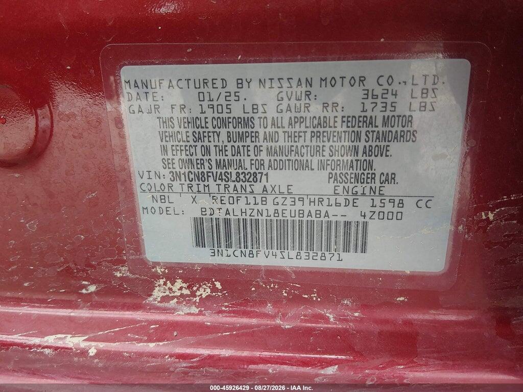 3N1CN8FV4SL832871 2025 NISSAN VERSA photo no. 9