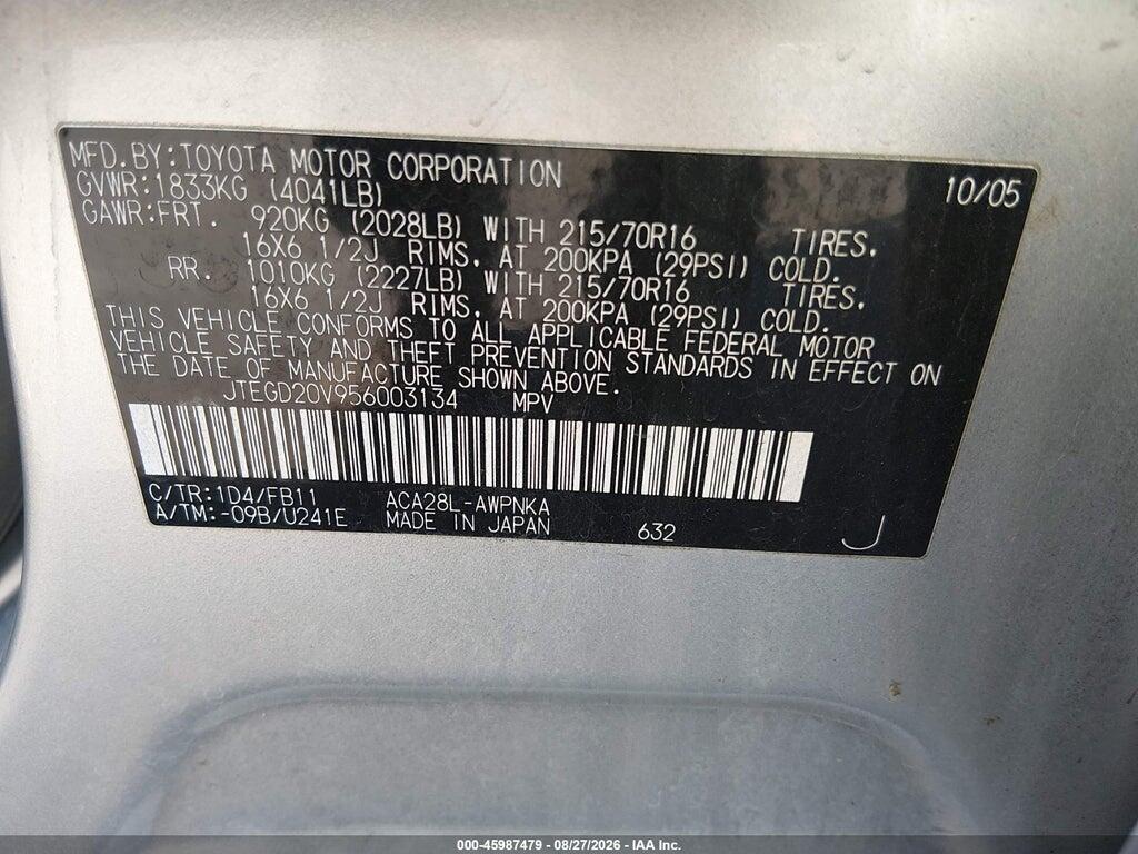 JTEGD20V956003134 2005 TOYOTA RAV4 photo no. 9