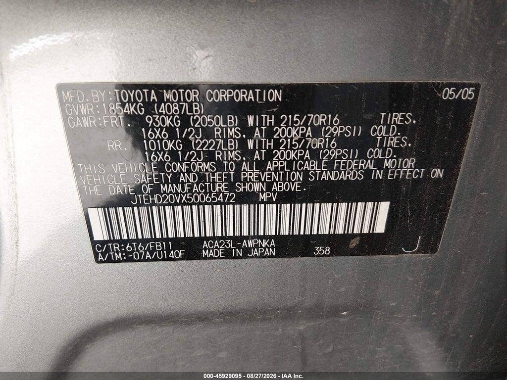 JTEHD20VX50065472 2005 TOYOTA RAV4 photo no. 9
