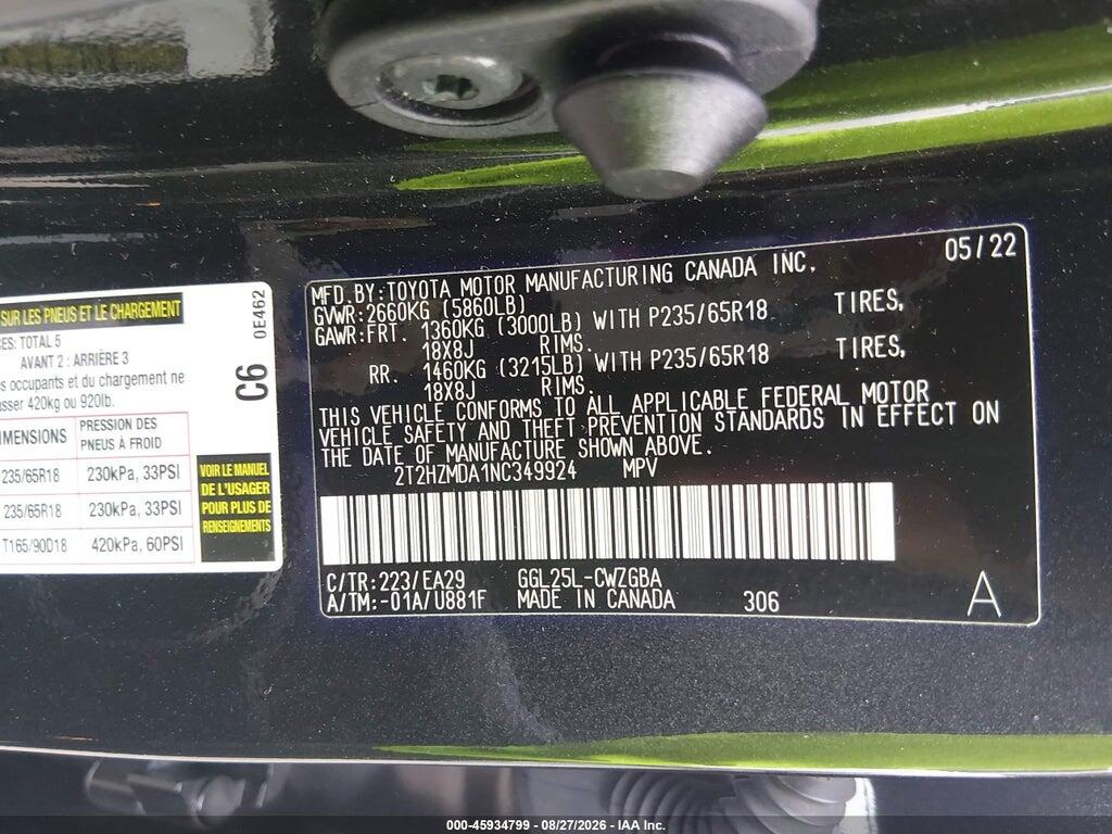 2T2HZMDA1NC349924 2022 LEXUS RX 350 photo no. 9