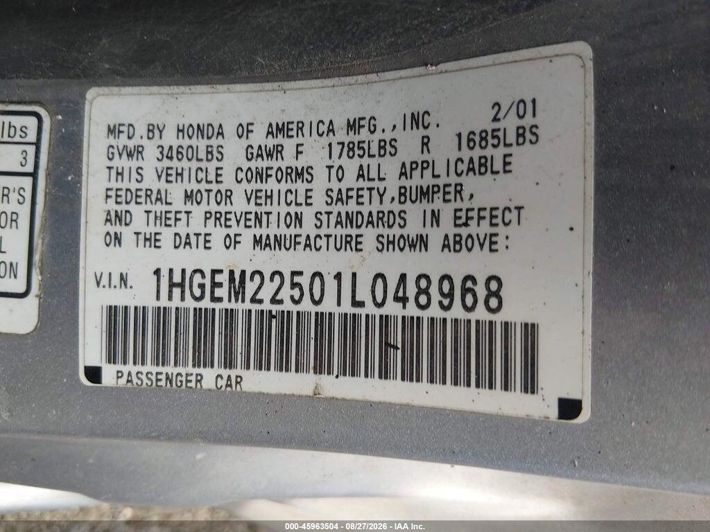 1HGEM22501L048968 2001 HONDA CIVIC photo no. 9