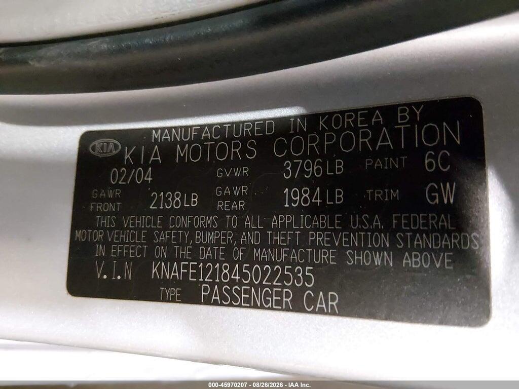 KNAFE121845022535 2004 KIA SPECTRA photo no. 9