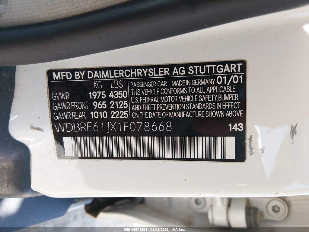 WDBRF61JX1F078668 2001 MERCEDES-BENZ C 240 photo no. 9