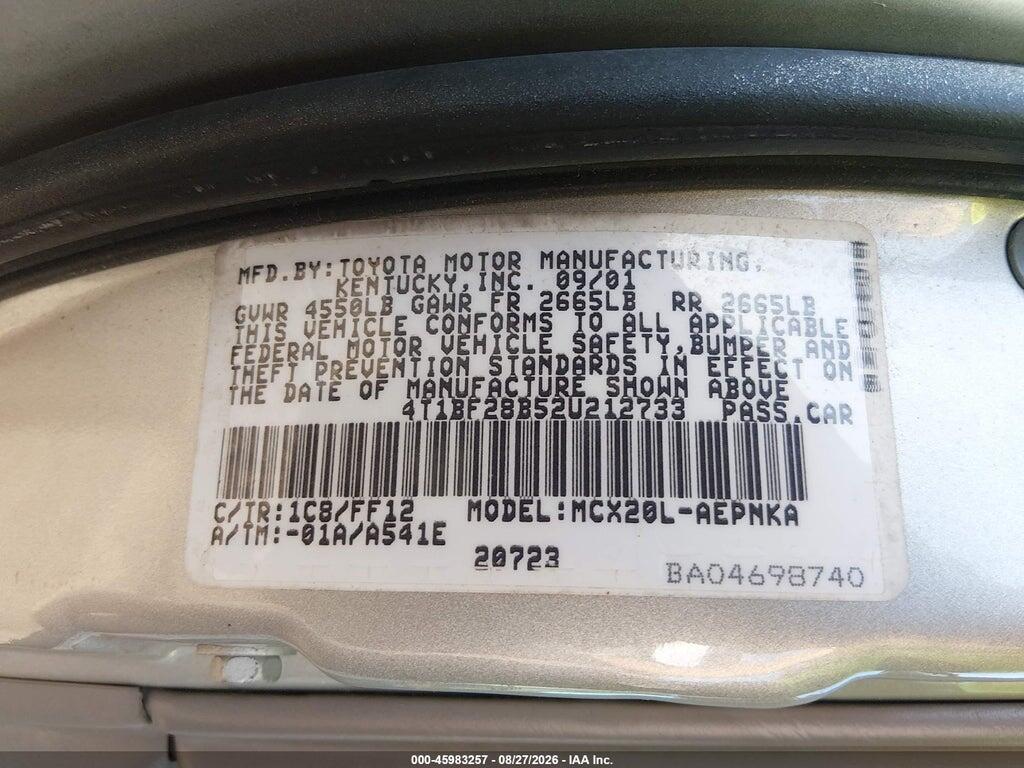 4T1BF28B52U212733 2002 TOYOTA AVALON photo no. 9