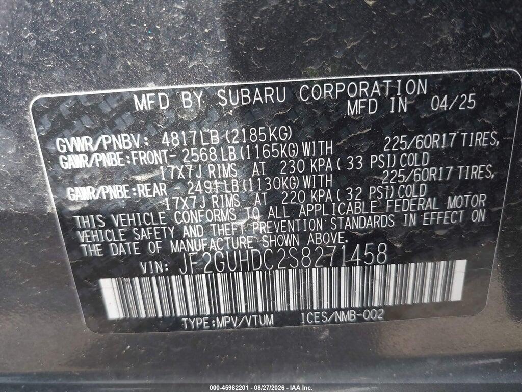 JF2GUHDC2S8271458 2025 SUBARU CROSSTREK photo no. 9