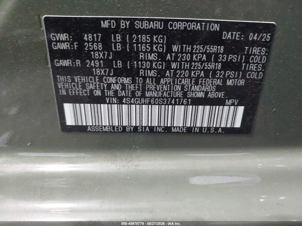4S4GUHF60S3741761 2025 SUBARU CROSSTREK photo no. 9