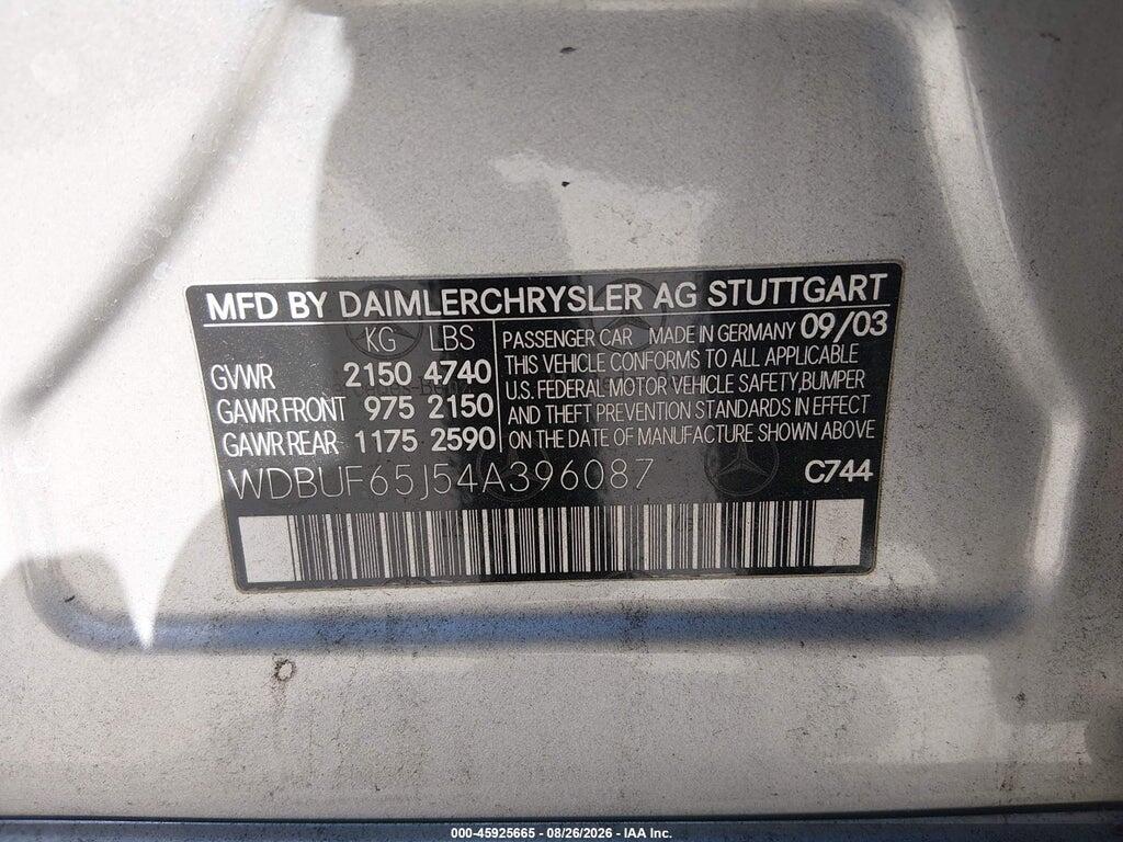 WDBUF65J54A396087 2004 MERCEDES-BENZ E 320 photo no. 9