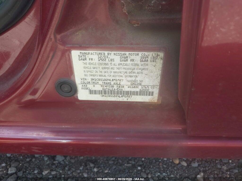 3N1CB51D24L891927 2004 NISSAN SENTRA photo no. 9