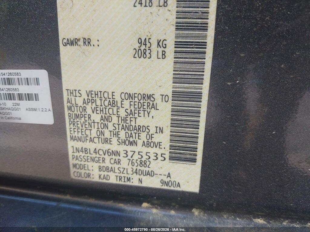 1N4BL4CV6NN375535 2022 NISSAN ALTIMA photo no. 9