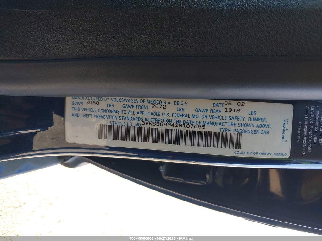 3VWSB69M42M187655 2002 VOLKSWAGEN JETTA photo no. 9