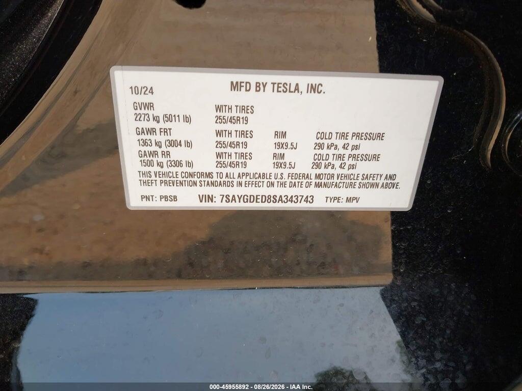 7SAYGDED8SA343743 2025 TESLA MODEL Y photo no. 9