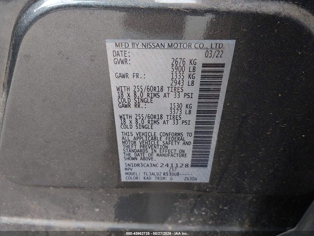 5N1DR3CA3NC241128 2022 NISSAN PATHFINDER photo no. 9