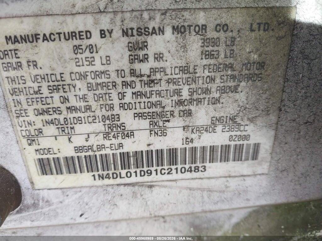 1N4DL01D91C210483 2001 NISSAN ALTIMA photo no. 9