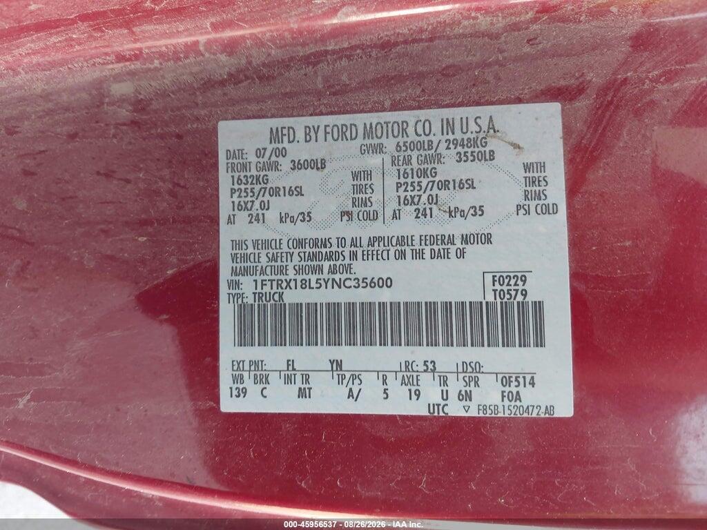 1FTRX18L5YNC35600 2000 FORD F-150 photo no. 9