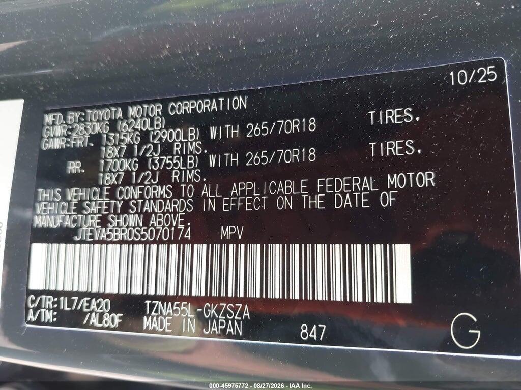 JTEVA5BR0S5070174 2025 TOYOTA 4RUNNER photo no. 9