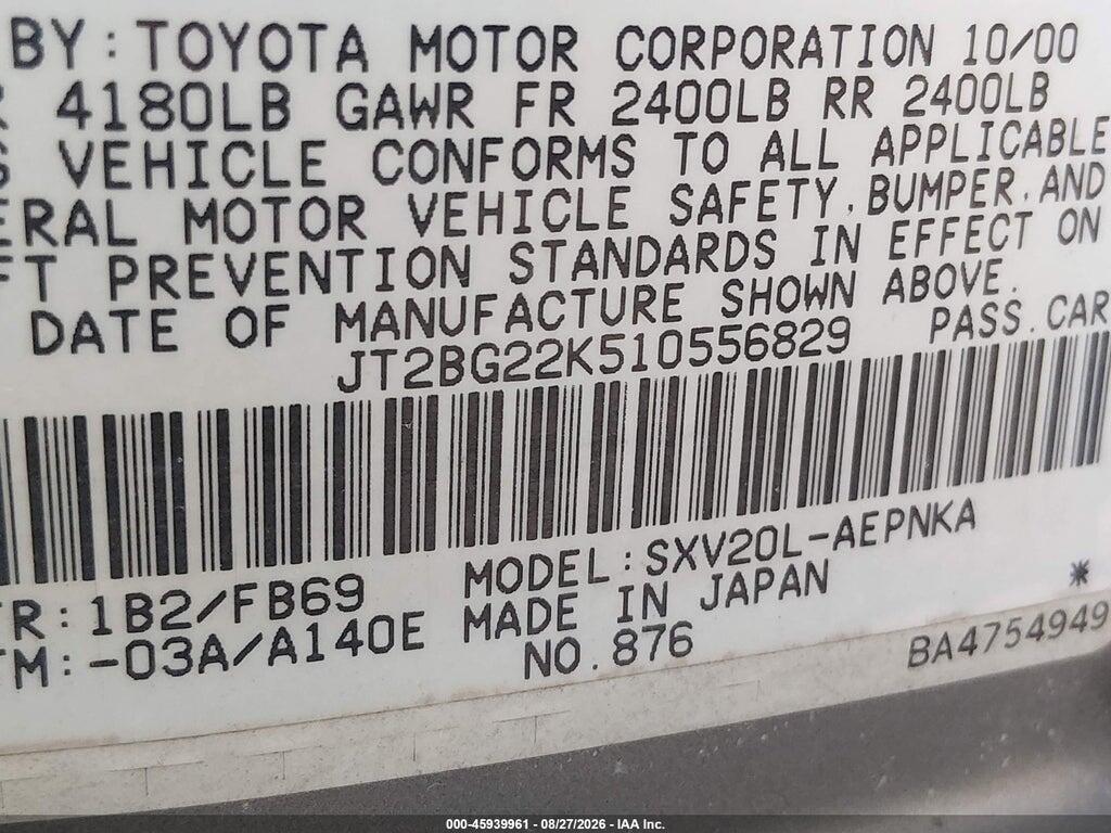 JT2BG22K510556829 2001 TOYOTA CAMRY photo no. 9