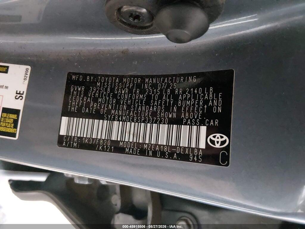 5YFB4MDE8SP337230 2025 TOYOTA COROLLA photo no. 9