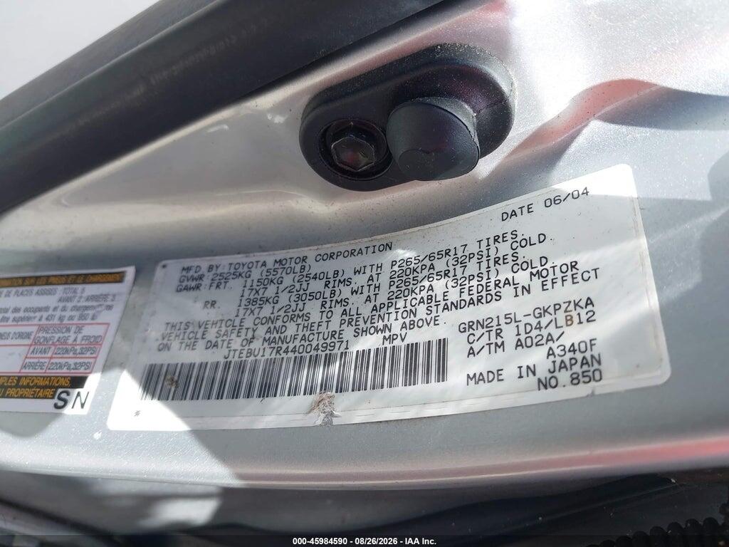 JTEBU17R440049971 2004 TOYOTA 4RUNNER photo no. 9