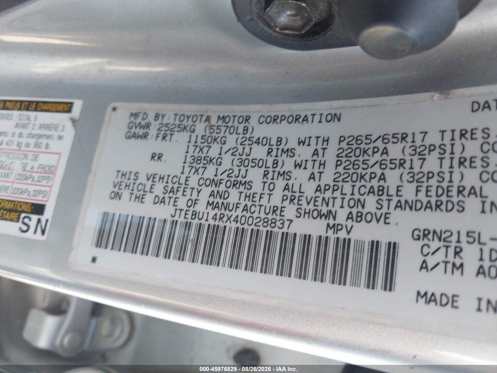JTEBU14RX40028837 2004 TOYOTA 4RUNNER photo no. 9