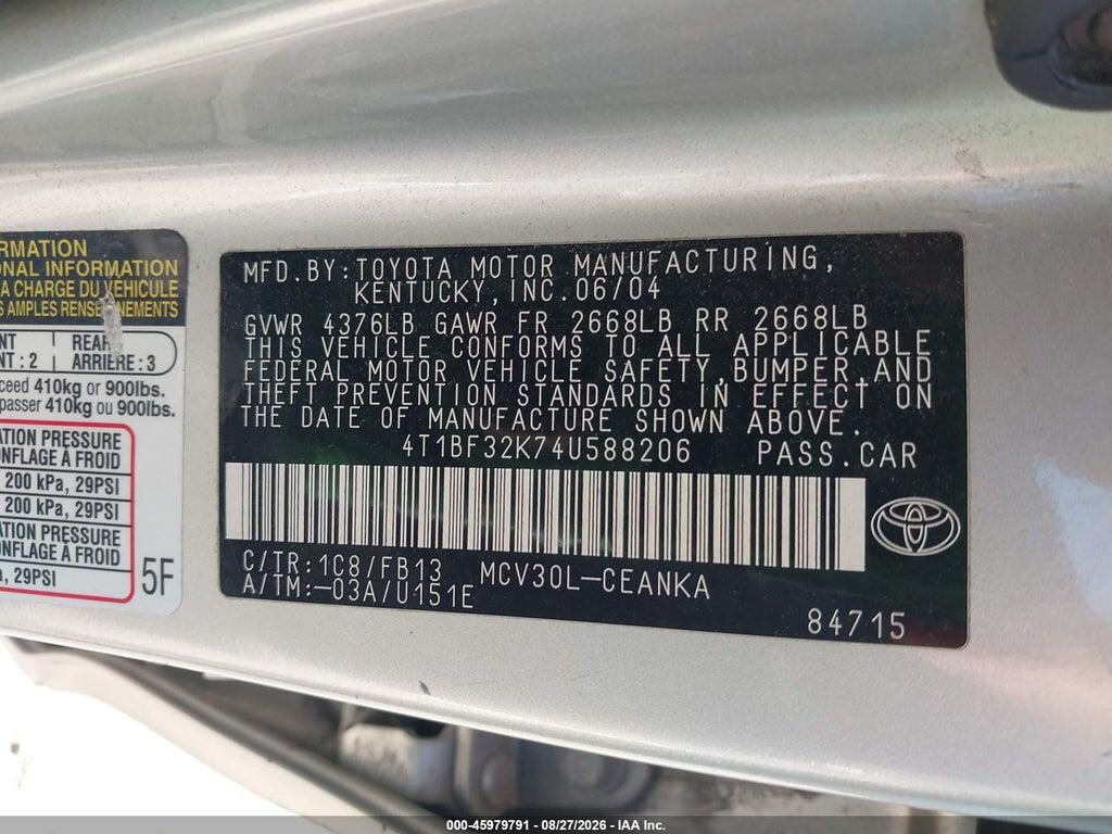 4T1BF32K74U588206 2004 TOYOTA CAMRY photo no. 9