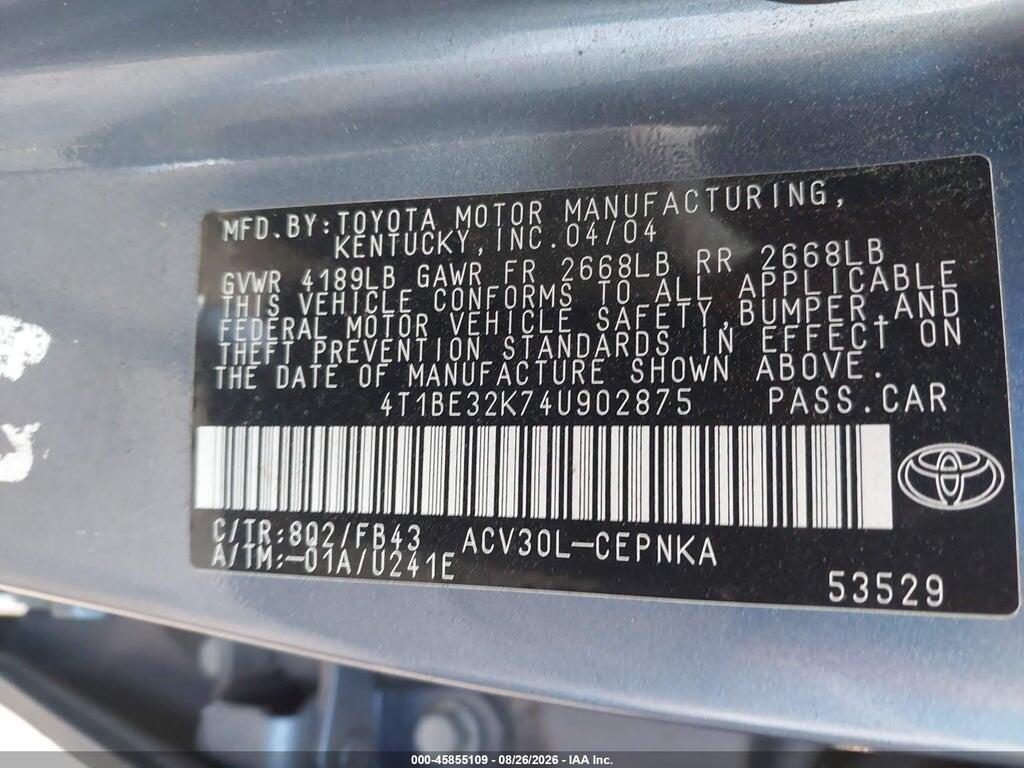 4T1BE32K74U902875 2004 TOYOTA CAMRY photo no. 9