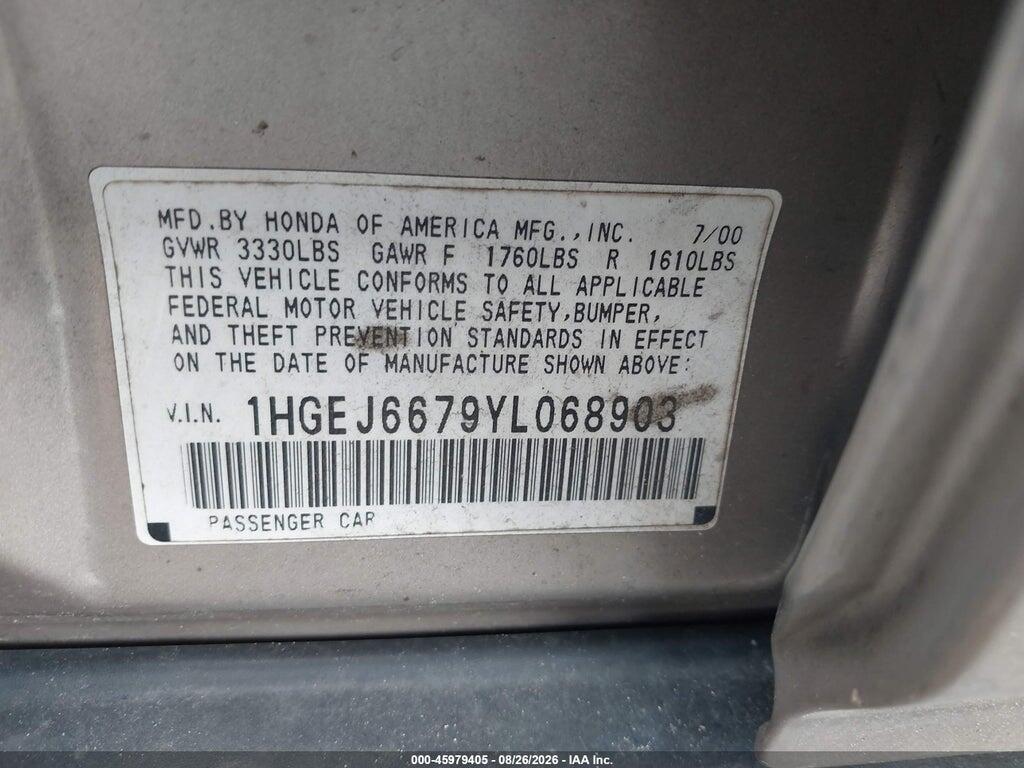 1HGEJ6679YL068903 2000 HONDA CIVIC photo no. 9