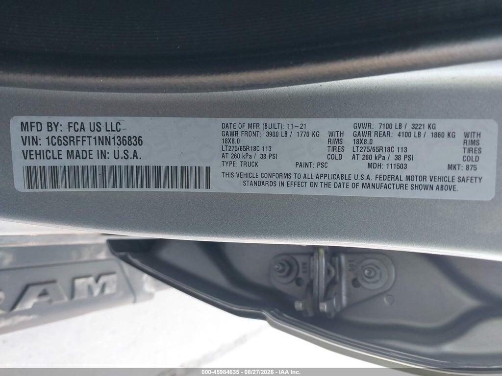 1C6SRFFT1NN136836 2022 RAM 1500 photo no. 9