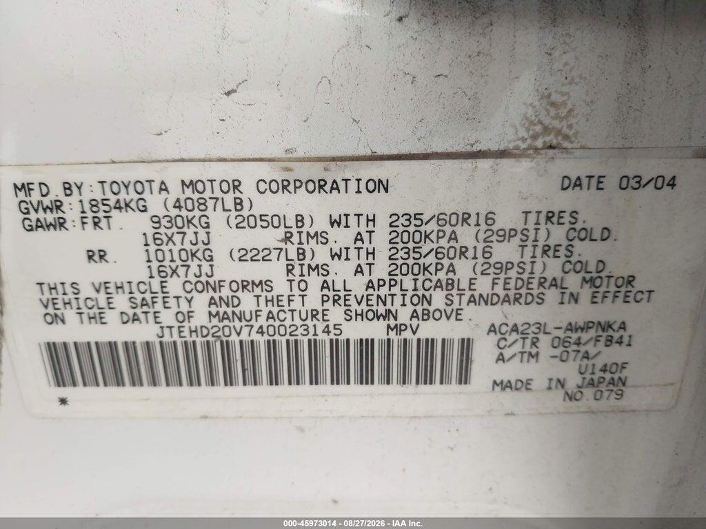 JTEHD20V740023145 2004 TOYOTA RAV4 photo no. 9