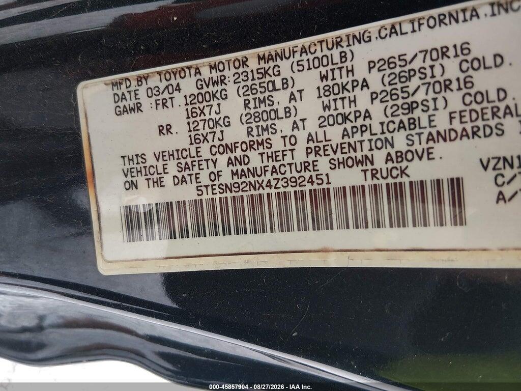 5TESN92NX4Z392451 2004 TOYOTA TACOMA photo no. 9