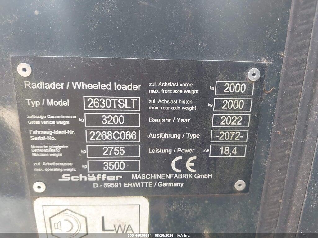 0000000002268C066 2022 SCHAFFER 2630T TRACTOR photo no. 9