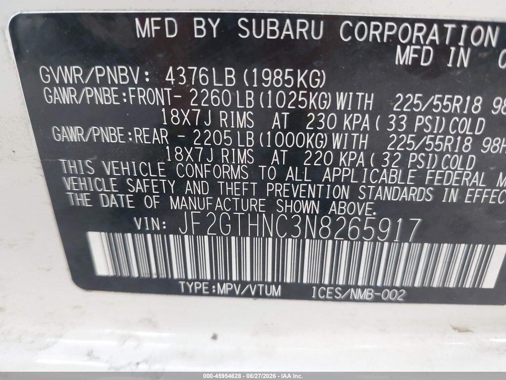 JF2GTHNC3N8265917 2022 SUBARU CROSSTREK photo no. 9