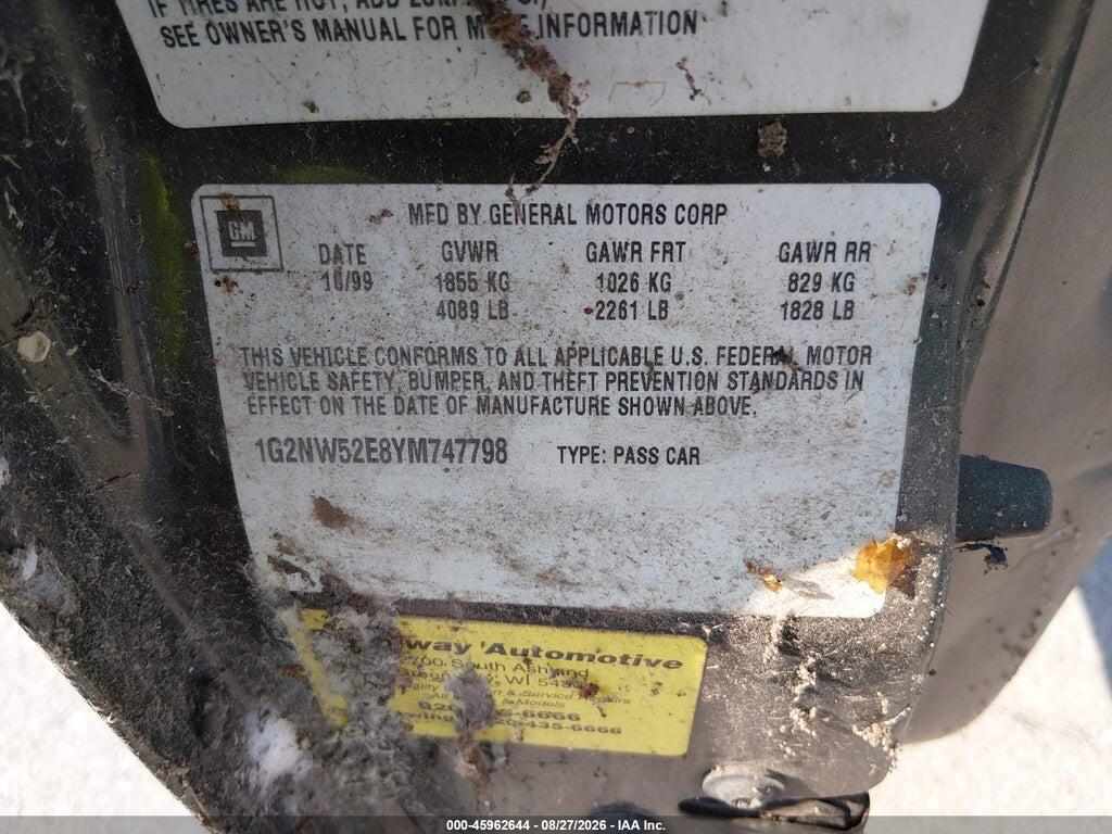 1G2NW52E8YM747798 2000 PONTIAC GRAND AM photo no. 9