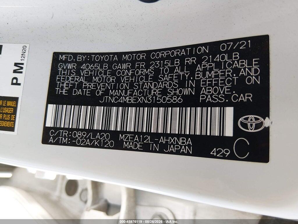 JTNC4MBEXN3150586 2022 TOYOTA COROLLA photo no. 9