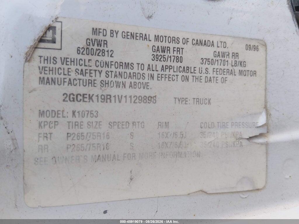 2GCEK19R1V1129898 1997 CHEVROLET K1500 photo no. 9