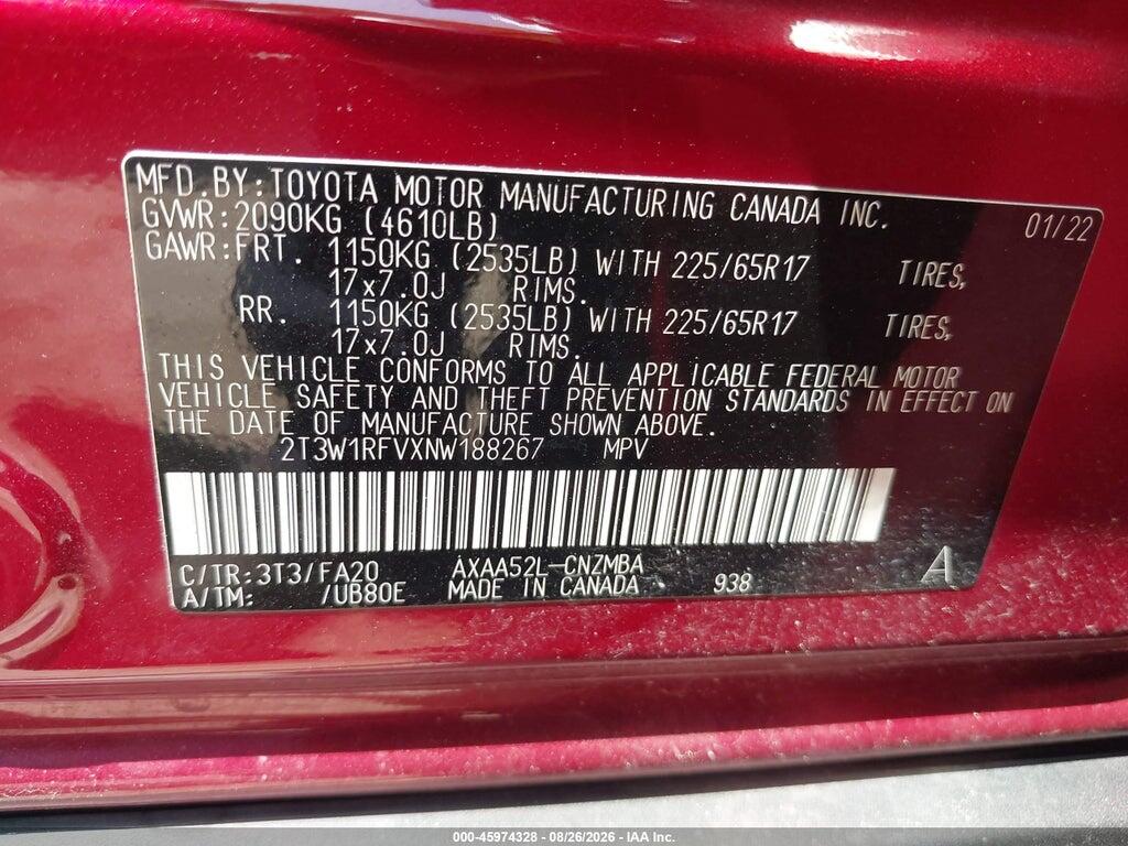 2T3W1RFVXNW188267 2022 TOYOTA RAV4 photo no. 9