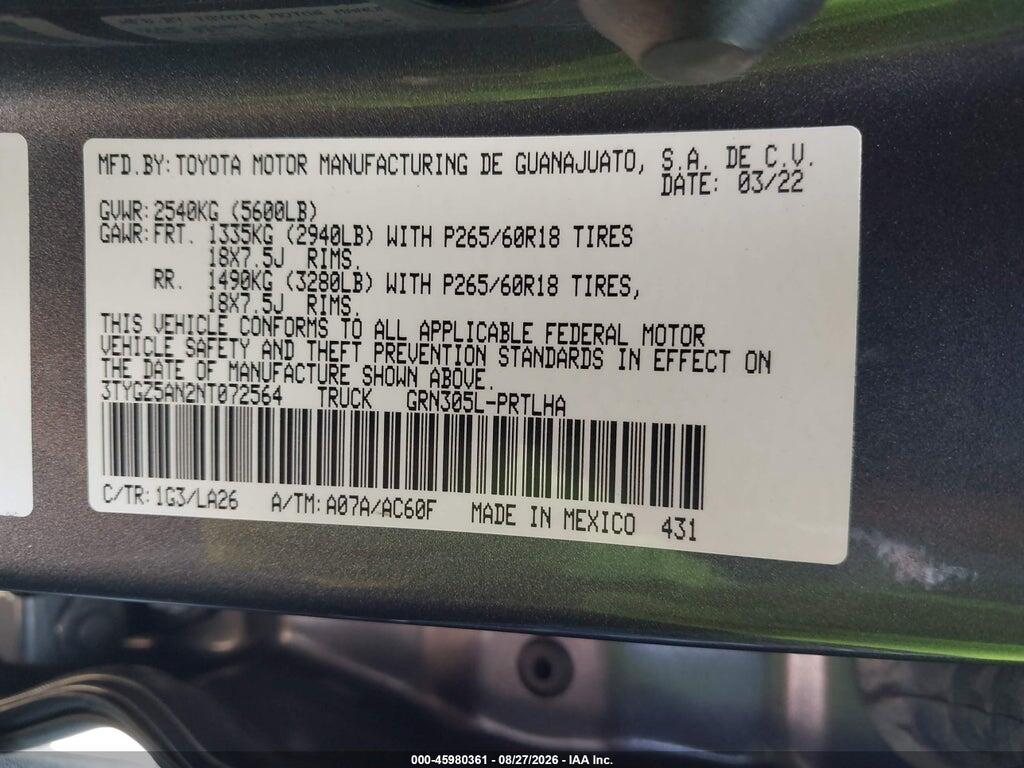 3TYGZ5AN2NT072564 2022 TOYOTA TACOMA photo no. 9