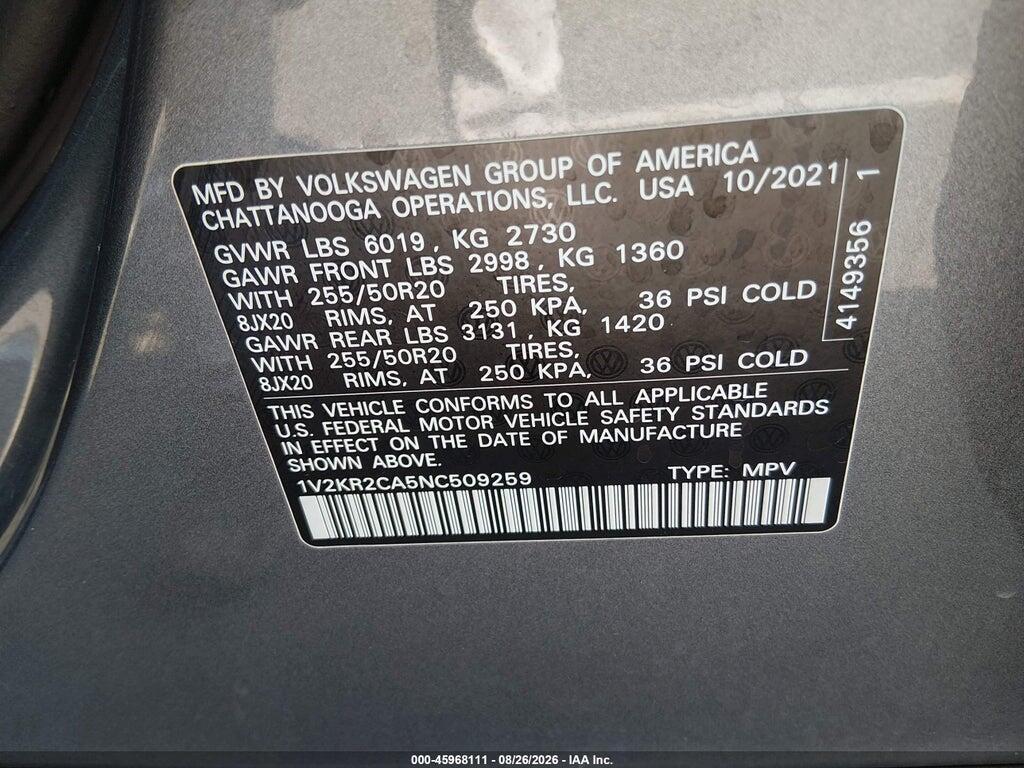 1V2KR2CA5NC509259 2022 VOLKSWAGEN ATLAS photo no. 9