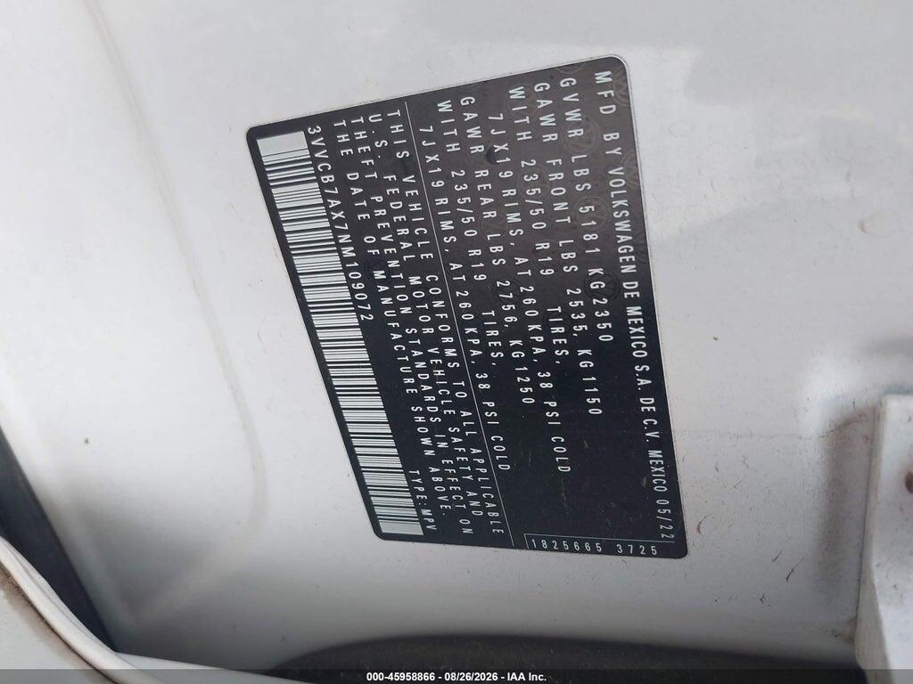 3VVCB7AX7NM109072 2022 VOLKSWAGEN TIGUAN photo no. 9