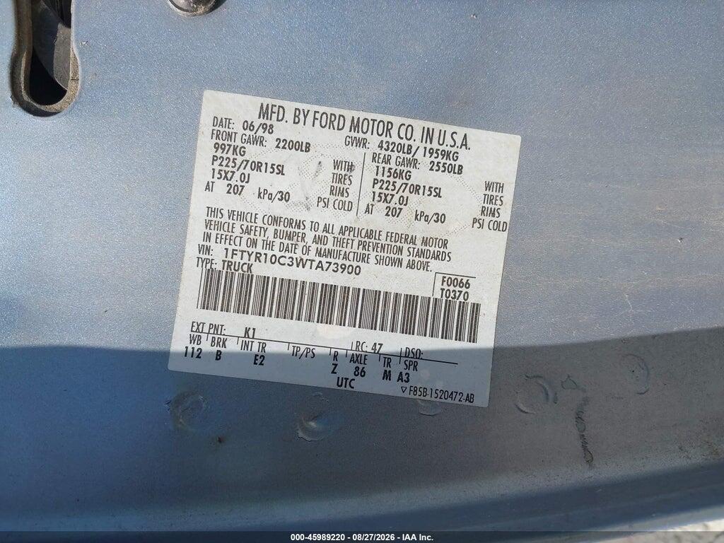1FTYR10C3WTA73900 1998 FORD RANGER photo no. 9