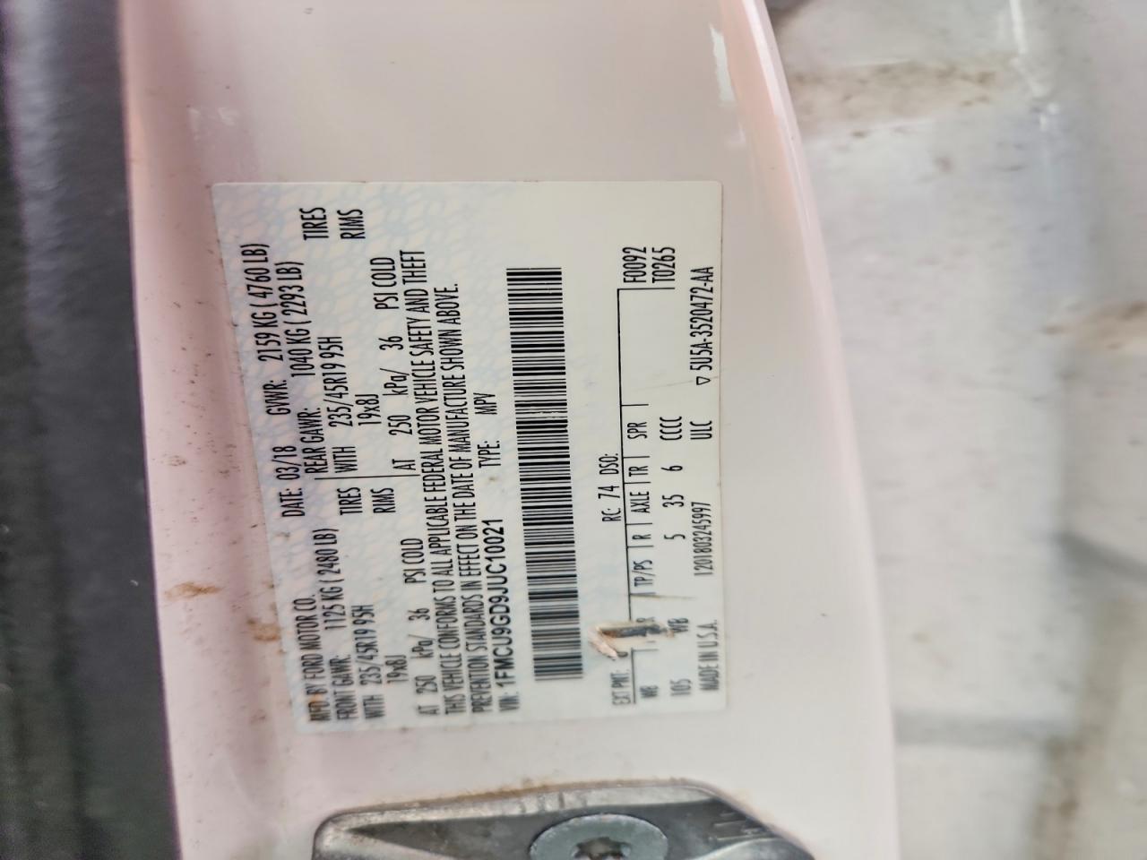 1FMCU9GD9JUC10021 2018 FORD ESCAPE photo no. 12